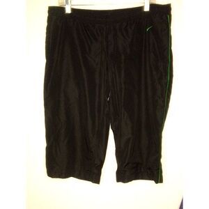 Nike Vintage The Athletic Dept Womens Black Capri Pant Mesh Lining Green Stripe